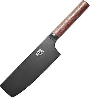 MITSUMOTO SAKARI 7 inch Japanese Nakiri Chef Knife, Professional Black Titanium Coated Vegetable Kitchen Knife, German Premium Alloy Steel Cooking Chef's Knives (Walnut Handle & Gift Box)