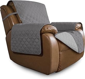Oversized Recliner Cover Reversible Couch Cover Sofa Cover for Living Room Water Resistant Furniture Protector with Elastic Straps for Pets Dog (Oversized Recliner, Gray/Light Gray)