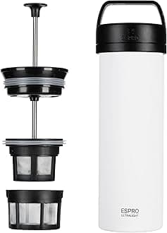 ESPRO P0 Ultralight Double Walled Stainless Steel Vacuum Insulated Coffee French Press, 16 Ounce, Chalk White