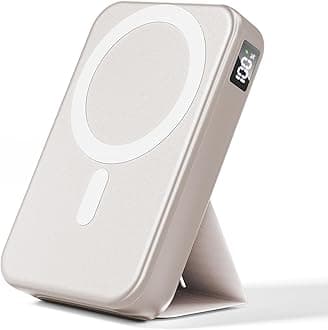 for Magsafe Battery Pack, 10000mAh Wireless Portable Charger with 20W USB-C Fast Charging, Foldable Stand & LED Display Magnetic Power Bank, Compatible with iPhone 16/15/14/13/12 All Series-Rice