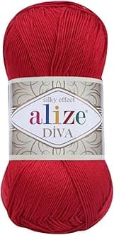Alize Hand Knitting Yarn 100% Microfiber Acrylic Yarn Diva Silk Effect Thread Crochet Art Lace Craft Lot of 4 skeins 400gr 1532yds Color (106 Red)