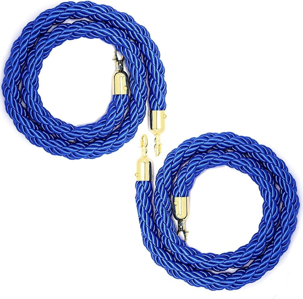 Queue Barrier Ropes with Hook, Crowd Control Stanchion Rope 2/3/4/5/6Ft, Crowd Control Rope, Braided/Twisted Hemp Rope Barrier for Queue Divider, Queue Line Barrie(Size:3ft/90cm,Color:Blue-B-2PACK)