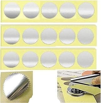 100pcs Silver Blank Embosser Stickers 45mm Metallic Foil Embossing Certificate Sealing Labels with Serrated Edge Awards Legal Self-Adhesive Embossing Stickers Notary Seals Sticker