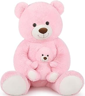 Tezituor Giant Stuffed Animal 51in, Large Teddy Bear Mommy with Baby, Big Teddy Bear for Kids, Girlfriend on Mother's Day, Valentine, Christmas, Baby Shower, Birthday, Pink