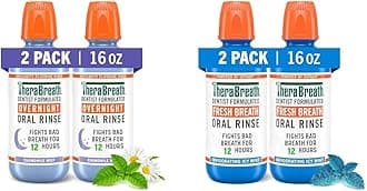 TheraBreath Overnight & Fresh Breath Mouthwash Bundle, Chamomile Mint & ICY Mint Flavors, 2 Packs of 16 fl oz, Fights Bad Breath 12 & 24 Hours