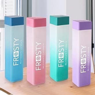 Frosty 100% Food Grade Premium Plastic Fridge Square Water Bottle With Motivational Time Marker - Unbreakable,Leakproof&Non-Toxic (4 Pieces, 1Litre, Multi)