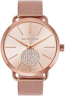 Michael Kors Stainless Steel Portia Analog Rose Gold Dial Women Watch-Mk3845, Gold Band