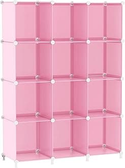 Cube Storage Organizer Protable Closet Organizers and Storage for Kids DIY Stackable 12 Cube Storage Shelves Clothes Organizer for Bedroom, Home Office, Pink