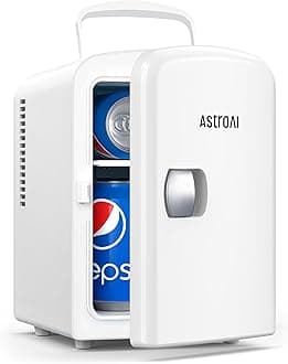 AstroAI Mini Fridge, 4 Liter/6 Can AC/DC Portable Thermoelectric Cooler Refrigerators for Skincare, Beverage, Home, Office and Car, ETL Listed (White)