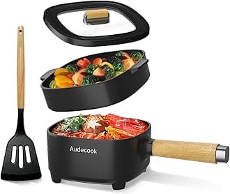 Audecook Electric Hot Pot with Steamer 2L Black