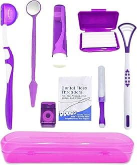 Portable Orthodontic Oral Care Kit for Braces - Interdental Brush Dental Wax Dental Floss Toothbrush Cleaning Kit(Purple)