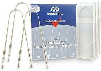 QD Essential Metal Tongue Scraper for Adults with Travel Cases - 3 Pack, Tongue Cleaner for Adults with Travel Cases, 100% Stainless Steel Tongue Scraper for Bad Breath, Daily Hygiene, Oral Care
