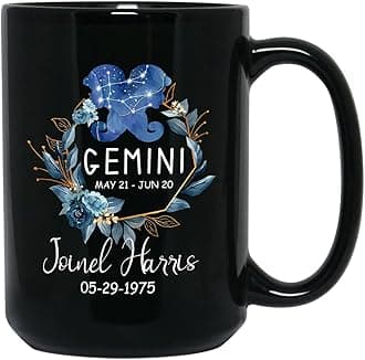 Personalized Zodiac Horoscope Floral Scorpio Pisces Gemini Aries Taurus Cancer Sagittarius Capricorn Aquarius Leo Virgo Libra Coffee Mug 11 15Oz, Custom Name Date Horoscope Mug Gift, Zodiac Black Mug