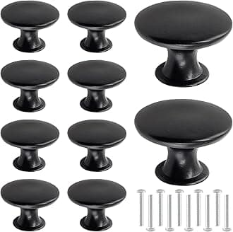 Zorfeter 10 Pcs Flat Black Cabinet Knobs Round Modern Black Drawer Knobs Hardware Pulls Handles for Kitchen Cupboard Dresser, 30mm Diameter