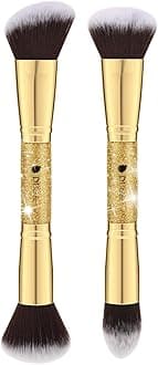 DUcare 2Pcs Duo End Makeup Brushes, Synthetic Bristle Foundation Powder Buffer & Contour Brush Set, Dual Sided Face Brushes for Blending Concealer Bronzer Highlighter