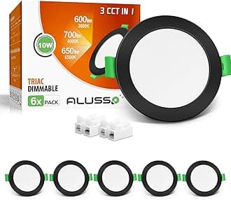 Ultra Slim 10W Dimmable LED Downlights, 700LM Recessed Ceiling Lights, 3000K-6500K Adjustable, 30MM Height Black for Bathroom, IP44 Spotlights, 6 Pack