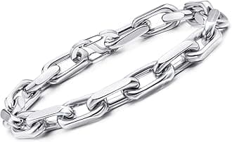 VNOXLink Chain Bracelets for Men - Cool Mens Bracelets Diamond-Cut Paperclip Solid Chain Bracelet Chunky Stainless Steel Jewelry Trendy Gifts