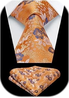 HISDERN Tie for Men Floral Necktie and Pocket Square Classic Men's Silk Ties Set for Wedding Party Business