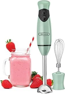 2-Speed Hand Immersion Blender with Whisk Attachment, 250 Watt, Sage, Immersion Blender with Dishwasher Safe Whisk & Blending Attachments for Food Prep (17576)