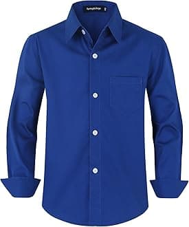 Spring&Gege Boys' Cotton Dress Shirt Long Sleeve Casual School Uniform Woven Button Down Shirt