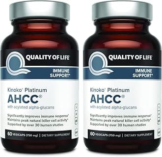 AHCC Kinoko Platinum 750 mg – Premium Immune Support Supplement - Pack of 2, 60 Count Bottles
