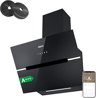 CIARRA CBCB6736F WIFI APP Touch Control Angled Cooker Hood 60cm Black with CBCF003 Carbon Filters Chimney Vent Hood with LED Lights Ducting&Recirculating Kitchen Extractor Fan