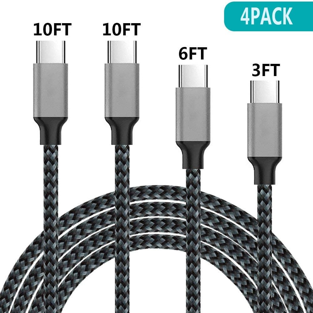 USB Type C Cable, 4 Pack 3/6/10/10FT USB-C Fast Charger Nylon Braided Fast Charging USB C Cable Compatible with Samsung Galaxy S9,S8,S8 Plus,Note 9 8, Moto Z Z2,LG V30 V20