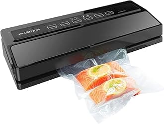 Vacuum Sealer Machine, Food Vacuum Sealer with Powerful Suction | Slim Design | Easy to Use | Led Indicator Lights for Sous Vide, Meal Prep, w/Starter Kits for Vacuum Seal Container (Black）