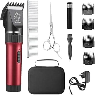 Sminiker Low Noise Cat and Dog Clippers Rechargeable Cordless Pet Clippers Grooming Kit with Storage Bag 5 Speed Professional Animal Clippers Pet Grooming Kit