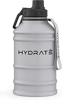 HYDRATE 2.2 Litre Stainless Steel Water Bottle - BPA Free Large Water Bottle - Metal Water Bottles with Convenient Nylon Carrying Strap - Leak Proof Screw Cap Gym Water Bottles for Men, Women, Adults