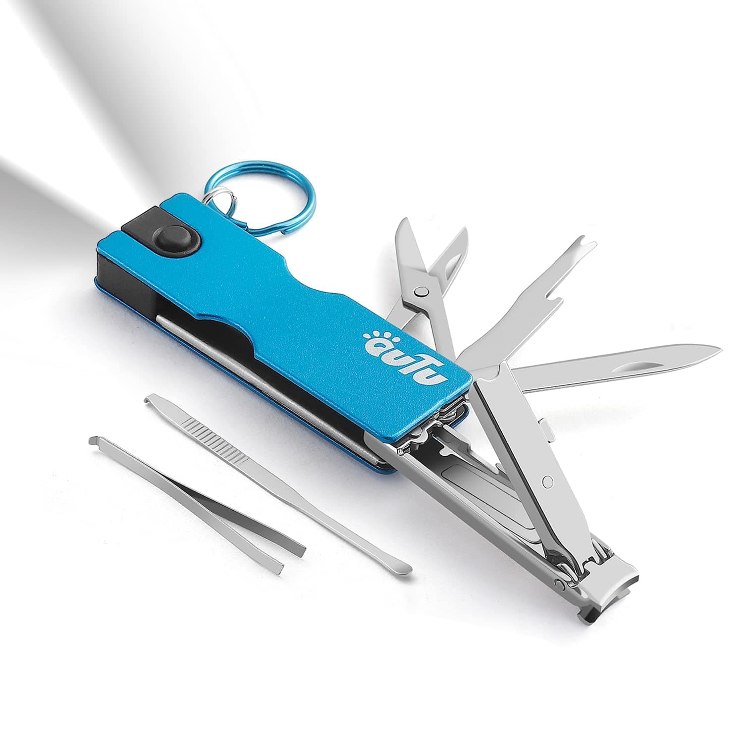 OUTU Multi-Function 8 in 1 Nail Clipper, Pocket Keychain Knife Scissor (Blue)
