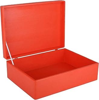 XL Red Wooden Box Storage with Hinged Lid | 15.8 x 11.8 x 5.5 inches (+-0.5) | Gift Box for Tool Dog Shoes Clothes Kitchen Storage Document | Wood Keepsake Chest