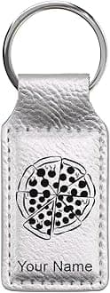 LaserGram Rectangle Keychain, Pizza, Personalized Engraving Included