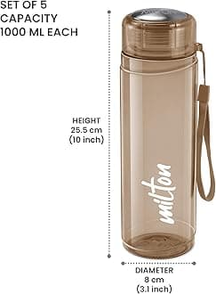 Milton Hector 1000 Pet Water Bottle, Set of 5, 1 Litre Each, Brown