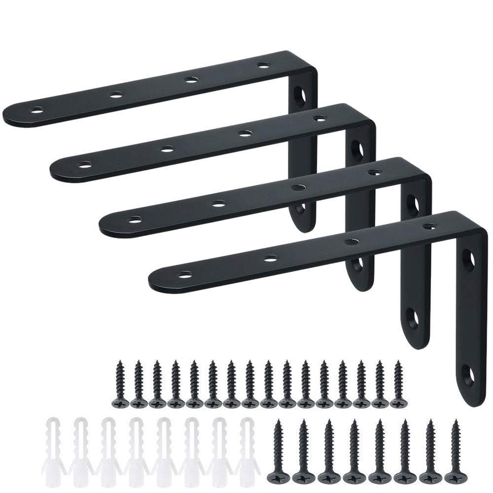 Pulluo 4Pcs Heavy Duty Shelf Brackets Black Triangle Shelving Brackets Wall Mounted Right Angle Shelf Support L Shaped Corner Brace Bracket 125 x 75 x 20 mm for Shelves Bookshelf Wood Board Furniture