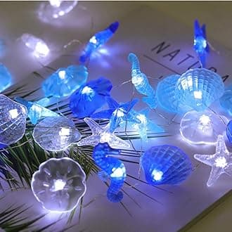 Beach Theme 36 LED String Lights Jellyfish Seahorse Starfish 12.96ft Battery Operated Waterproof Cold White with Remote Control and Timer for Patio Wedding Nursery Bedroom Party Birthday