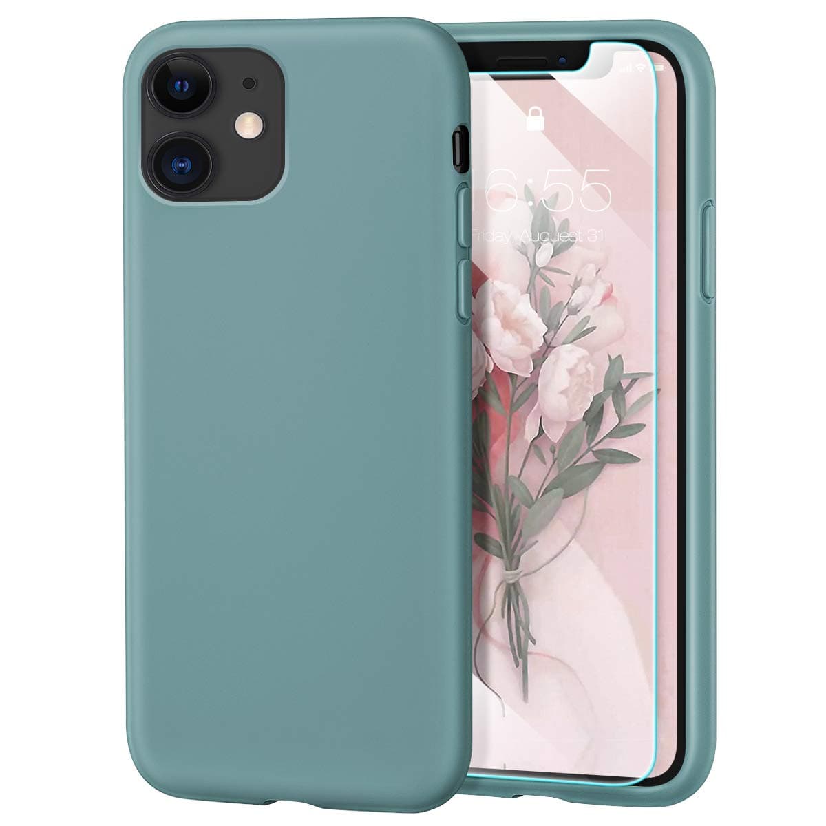 MILPROXCase Compatible for iPhone 11 with Screen Protector, Liquid Silicone Gel Rubber Shockproof Slim Shell with Soft Microfiber Cloth Lining Cushion Cover (2019 6.1")- Pine Green