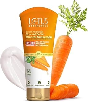 Lotus Botanicals Carrot & Niacinamide Glow and De-Tan Mineral Sunscreen | SPF 50+ | 50g