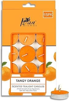 Pan Aromas - (Tangy Orange) Scented Tealight Candles| Pack of 15| Long Burning Tealight Scented Candles for Home, Office & Gifting - 2.5 hrs to 3 hrs Burn Time
