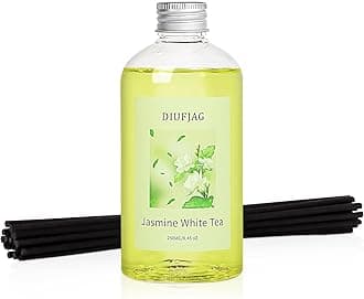 Jasmine White Tea Diffuser with 20 Black Fiber Sticks, 200ml for Diffusers for Home Essentials Bathroom,Last up to 60 Days
