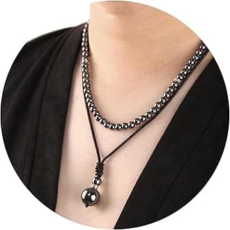 2Pcs Beaded Necklace for Men - Protection Necklace Men Choker Necklaces Obsidian Beads Pendant Jewelry Gifts for Men