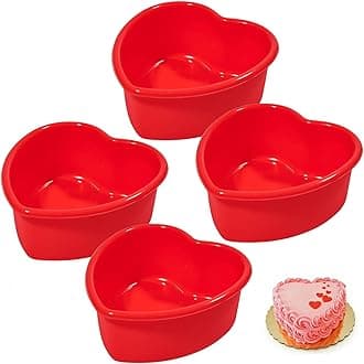 4-Pack Mini Heart Silicone Cake Mold - Nonstick Heart Shaped Molds for Valentine's Day, Anniversary, Birthday Cakes & More - Red