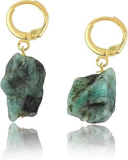 Raw Gemstone Hoop Earrings – Natural Crystal Stone Dangle Earrings for Women – Hypoallergenic Gold Plated Small Hoops – Handmade Lightweight Statement Jewelry