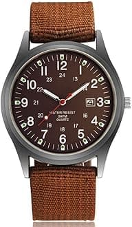 Bonbela Mens Luminous Watch Quartz Watch with Woven Nylon Strap Glow in the Dark Watch Night Vision Watch for Business Casual (Brown)