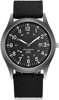 Mens Luminous Watch Quartz Watch with Woven Nylon Strap Glow in the Dark Watch Night Vision Watch for Business Casual (Back)
