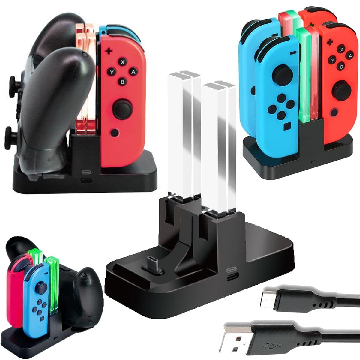 Pro Controller Charger for Nintendo Switch Joy-Con Charging Dock Station Stand with LED Charging Indicator, [Upgrade Version] with Free Type C Cable
