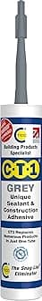CT1 Grey TRIBRID Multi-Purpose Sealant & Adhesive - Bathroom, Shower & Window Sealant - Odourless - Anti Mould Waterproofing Sealant Adhesive - Vibration Resistant & Flexible - 290ml