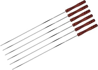 Premium Stainless Steel Needle Wooden Handle BBQ Skewers for Shish Kebab, Turkish Grills & Koubideh, Brazilian-style BBQ, 16.5 Inch Long, Set of 6