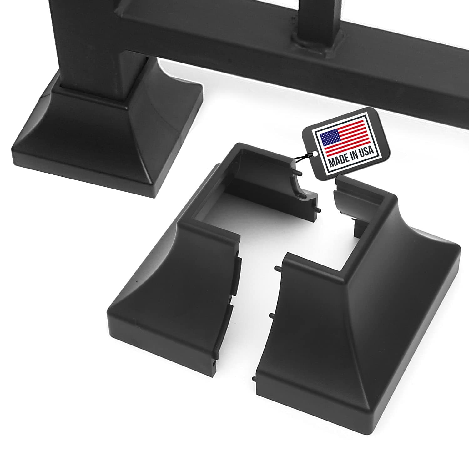 Deck Post Base Cover – Durable, Snap-Together Shoe Base Instantly Transforms Hand & Stair Rail Feet – Porch, Stair & Deck Base Brackets Covers – UV-Resistant ABS Plastic (Black)