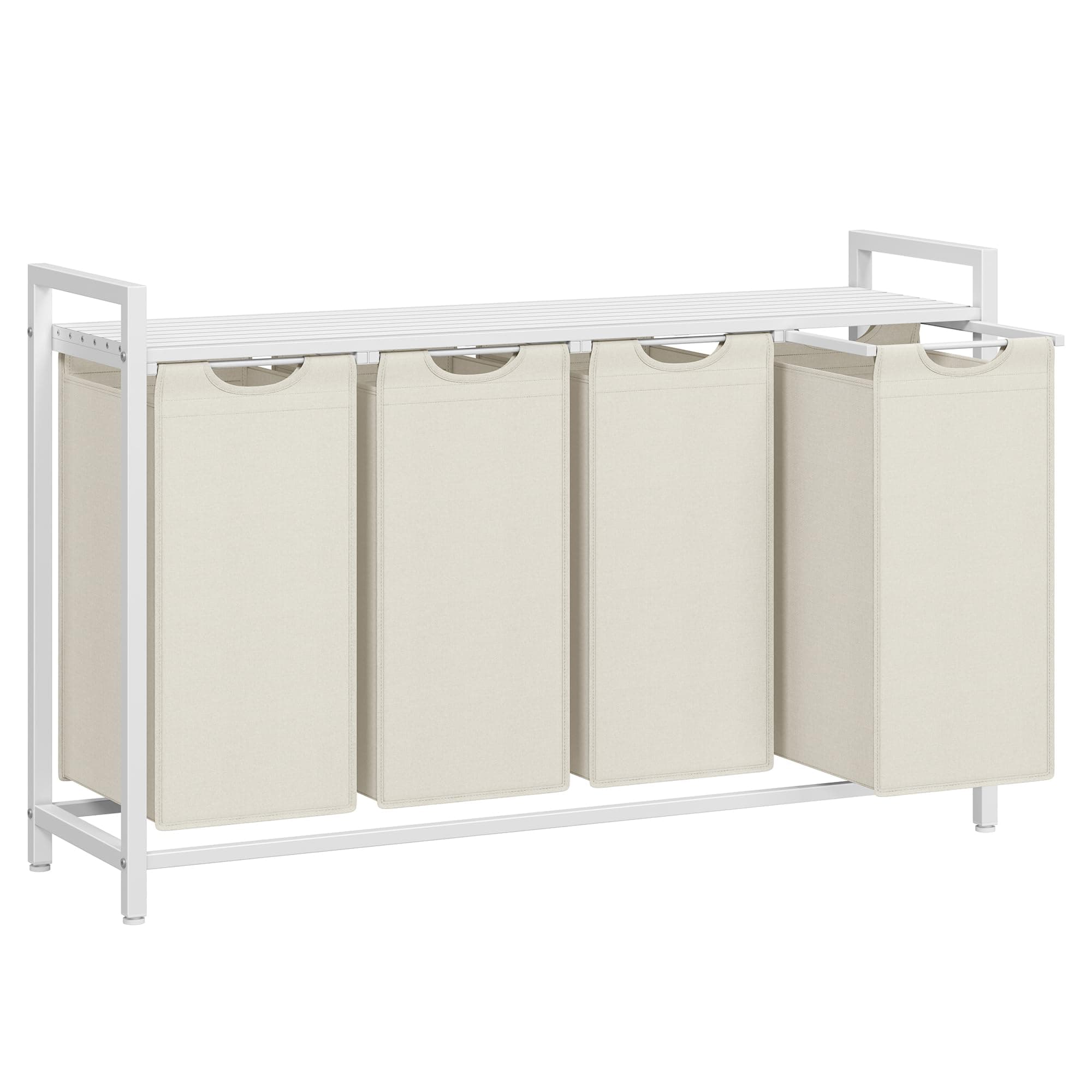 VASAGLE Laundry Hamper, Laundry Basket, Laundry Sorter with 4 Pull-Out and Removable Bags, Shelf, Metal Frame, 4 x 10.6 Gallons (40 L), 45.7 x 13 x 28.4 Inches, Cream White and Cloud White UBLH401W01